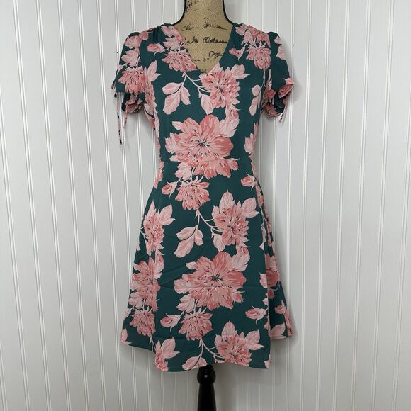 J Crew Mercantile Dress Womens Sz 4 Floral Green Tie Sleeve Garden Party Spring - Picture 13 of 16